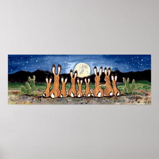 Jackrabbit Famille Rabbit Desert Moon Night Poster (Devant)