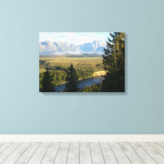 Jackson Hole Mountains en River Canvas Afdruk (Insitu (Houten vloer))