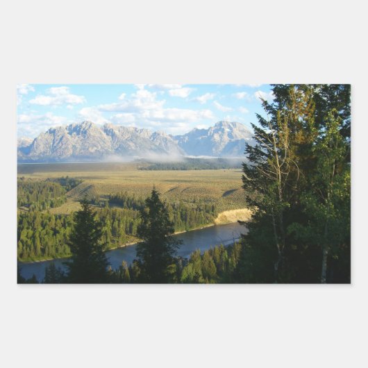Jackson Hole Mountains en River Rechthoekige Sticker (Voorkant)