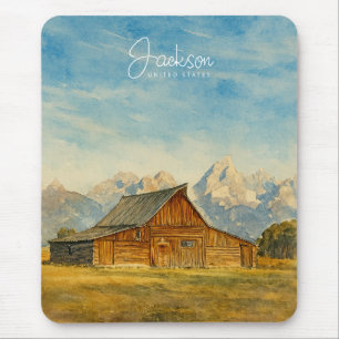 Jackson Hole Watercolor Grand Teton Reis Kunst Muismat