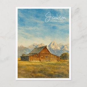 Jackson Hole Waterverf   Grand Teton Travel Art Feestdagenkaart