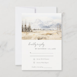 Jackson Hole Wyoming Aquarel Landschap Bruiloft RSVP Kaartje