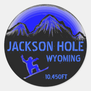 Jackson Hole Wyoming blauw snowboard kunst sticker