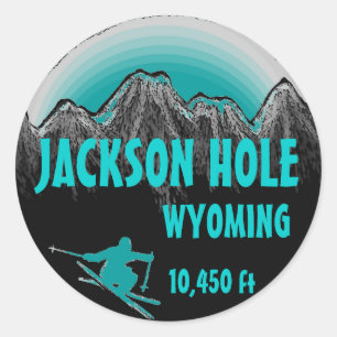 Jackson Hole Wyoming blauwgroen ski art stickers