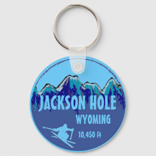 Jackson Hole Wyoming blue ski art sleutelhanger