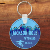 Jackson Hole Wyoming blue ski art sleutelhanger (Voorkant)