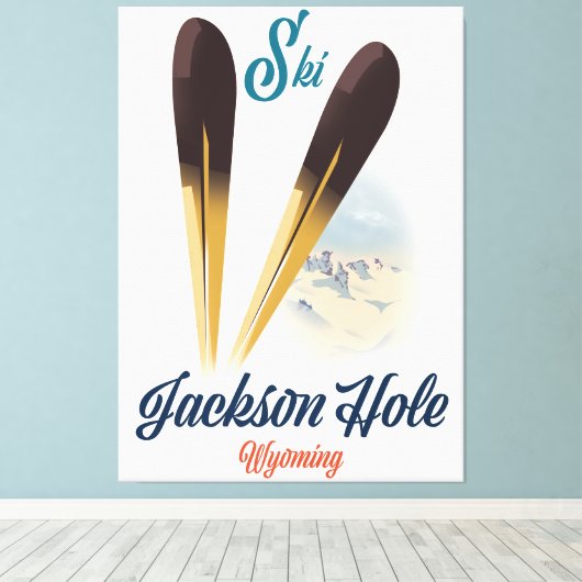 Jackson Hole Wyoming Ski poster Canvas Afdruk (Insitu (Houten vloer))