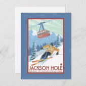 Jackson Hole, Wyoming Skier en Tram Briefkaart (Voorkant / Achterkant)