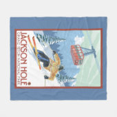 Jackson Hole, Wyoming Skier en Tram Fleece Deken (Voorkant (Horizontaal))