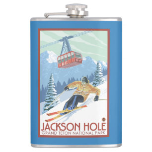 Jackson Hole, Wyoming Skier en Tram Heupfles