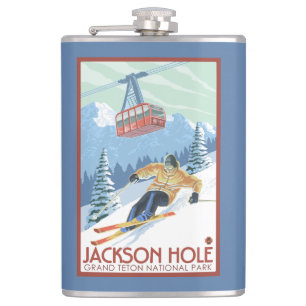 Jackson Hole, Wyoming Skier en Tram Heupfles