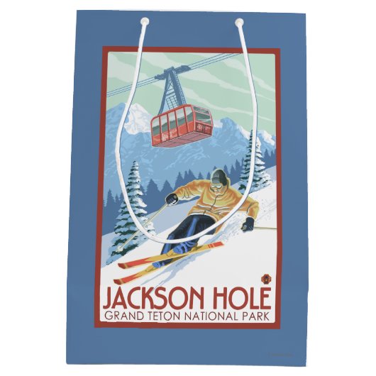 Jackson Hole, Wyoming Skier en Tram Medium Cadeauzakje (Achterkant)