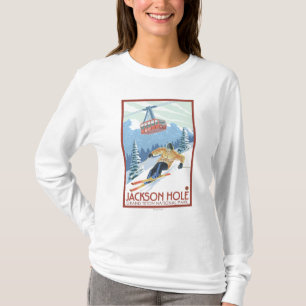 Jackson Hole, Wyoming Skier en Tram T-shirt