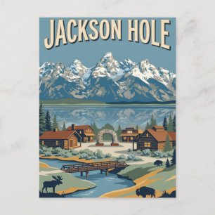 Jackson Hole Wyoming Tetons Oude Reisposter Briefkaart