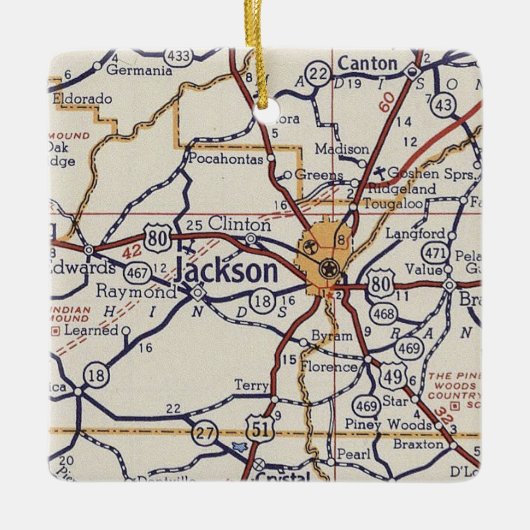 Jackson MS Map Keramisch Ornament (Voorkant)