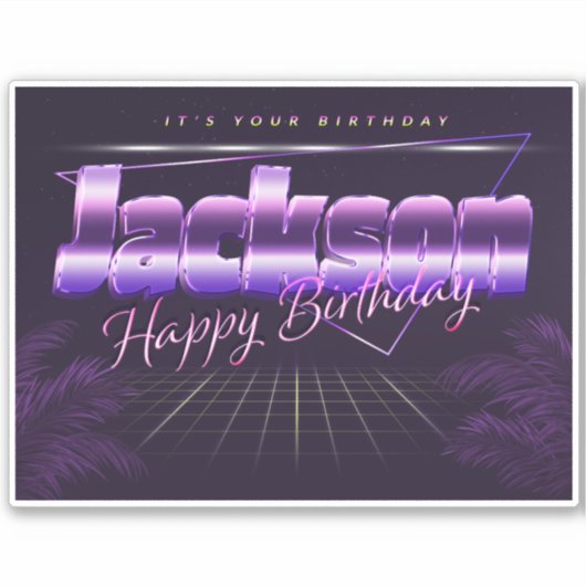 Jackson Nom Prénom violet autocollant rétro annive (Devant)