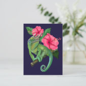 Jackson’s Chameleon with Hibiscus  Briefkaart (Staand voorkant)