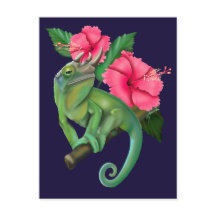 Jackson’s Chameleon with Hibiscus 