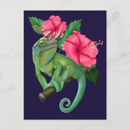 Jackson’s Chameleon with Hibiscus  Briefkaart (Voorkant)
