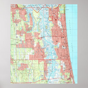 Jacksonville Beach en Atlantic Beach Florida Map Poster