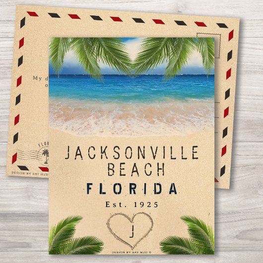 Jacksonville Beach FL Zand Tropische palmbladeren Briefkaart
