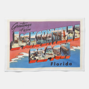 Jacksonville Beach Florida FL Old Travel Souvenir Theedoek