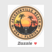 Jacksonville Beach Florida Retro Sunset Palm 80s Sticker (Vel)