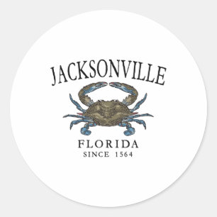 Jacksonville FL Blue Crab sinds 1564 gebogen zwart Ronde Sticker
