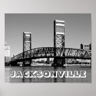 Jacksonville Florida Brug Zwart en Wit Foto Poster