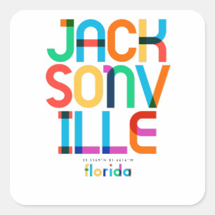 Jacksonville Florida Mid Century, Pop Art, Vierkante Sticker