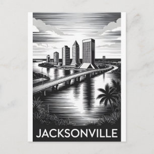 Jacksonville Florida Silhouette Zwart Wit Houtsned Feestdagenkaart