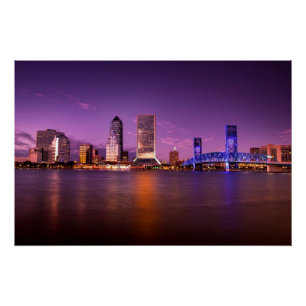 Jacksonville Florida Skyline bij nacht Perfect Poster