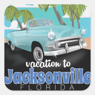 Jacksonville, Florida, USA vintage reisposter. Vierkante Sticker