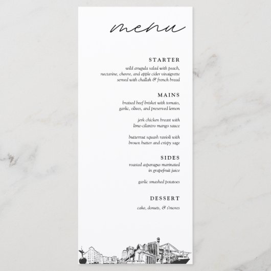 Jacksonville Silhouette Schets Bruiloft Diner Menu (Voorkant)