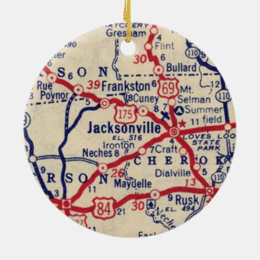Jacksonville TX  Map Keramisch Ornament (Achterkant)
