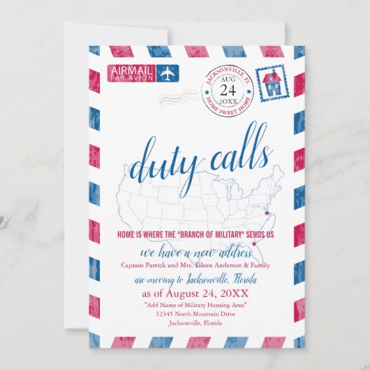 Jackstonville Floride Militaire Moving Faire-part (Devant)