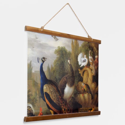 Jacob Bogdani Peacock Peahen Parrots Canary Hangend Wandkleed (Gebogen)