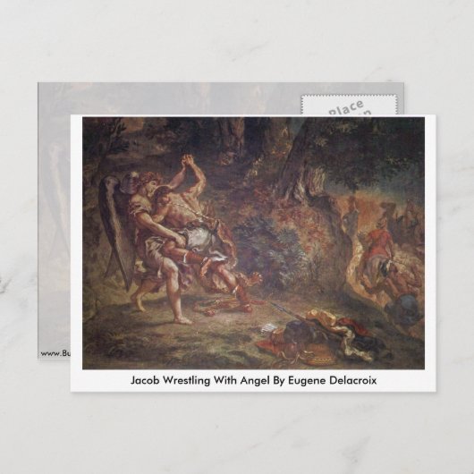 Jacob Wrestling with Angel van Eugene Delacroix Briefkaart (Voorkant / Achterkant)