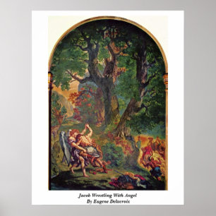 Jacob Wrestling with Angel van Eugene Delacroix Poster