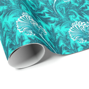 Jacobeaanse bloemendamast, turquoise en tealblauw cadeaupapier