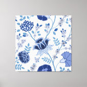 Jacobean Bloemen LG Patroon Blauw op Wit Canvas Afdruk (Voorkant)