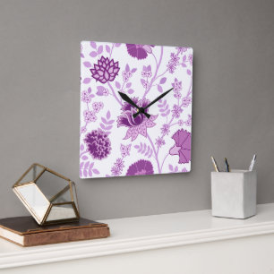 Jacobean Bloemen LG Patroon Pinks op Wit Vierkante Klok