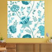 Jacobean Bloemen LG Patroon Teals op Cream Canvas Afdruk (Insitu (Woonkamer))