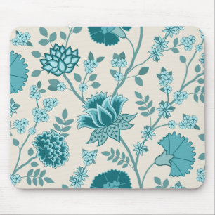 Jacobean Bloemen LG Patroon Teals op Cream Muismat