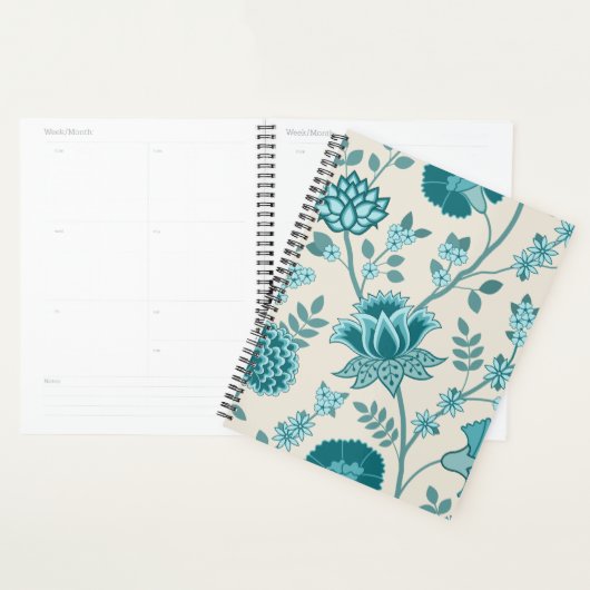 Jacobean Bloemen LG Patroon Teals op Cream Planner (Display)