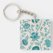 Jacobean Bloemen LG Patroon Teals op Cream Sleutelhanger (Voorkant)