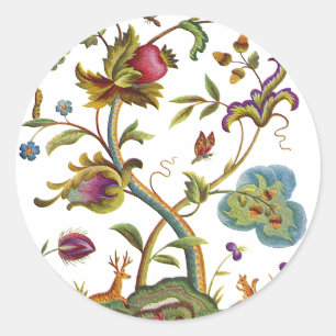 Jacobean Crewel Embroidery Tree of Life Ronde Sticker