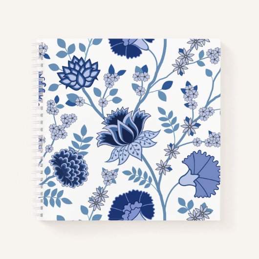 Jacobean Floral 2Way Pattern Blues on White Notitieboek (Voorkant)