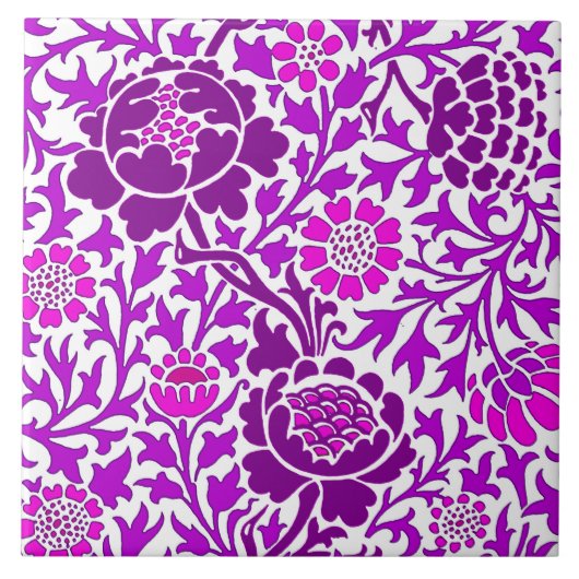 Jacobean Floral, Amethyst Paars en Lila Tegeltje (Voorkant)