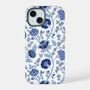 Jacobean Floral Big Motif Blues sur blanc